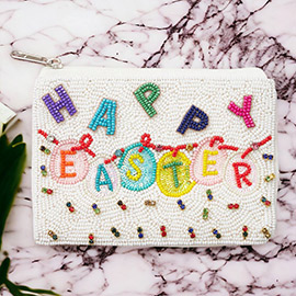 Stone Embellished HAPPY EASTER Message Seed Beaded Mini Pouch Bag