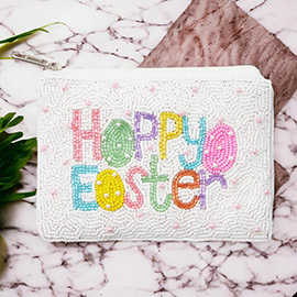 Pearl Embellished HAPPY EASTER Message Seed Beaded Mini Pouch Bag