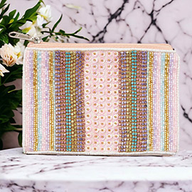 Sequin Seed Beaded Mini Pouch Bag