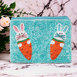 Easter Bunny Carrot Seed Beaded Mini Pouch Bag
