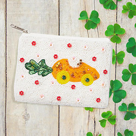 Carrot Flower Sequin Seed Beaded Mini Pouch Bag
