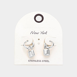 SECRET BOX_Stainless Steel Lock Dangle Earrings