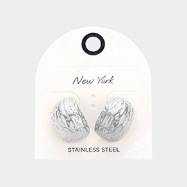 SECRET BOX_Textured Stainless Steel Half Hoop Earrings
