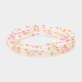 5PCS - Pearl Pointed Seed Beaded Stretch Multi Layered Bracelets