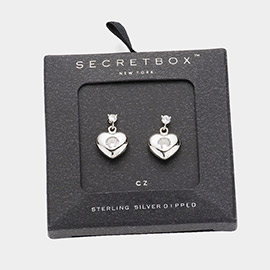 SECRET BOX_Sterling Silver Dipped CZ Stone Pointed Heart Dangle Earrings