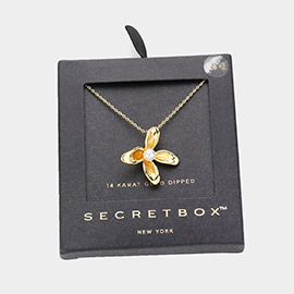 SECRET BOX_Pearl Pointed 14K Gold Dipped Flower Pendant Necklace