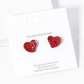 Stone Paved Heart Stud Earrings