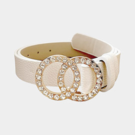 Stone Embellished Buckle Accented Faux Leather Belt