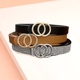 3PCS - Metal Buckle Accented Faux Leather Belt Set