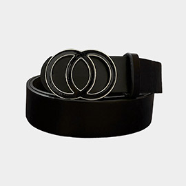 Enamel Buckle Accented Faux Leather Belt