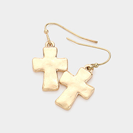 Worn Metal Cross Dangle Earrings