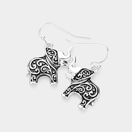 Antique Metal Elephant Dangle Earrings