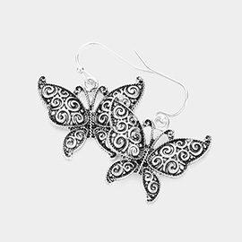 Antique Metal Butterfly Dangle Earrings