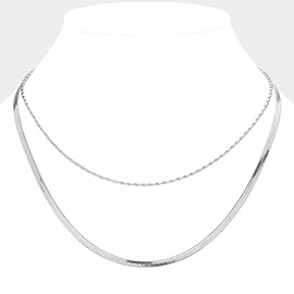 Stainless Steel Herringbone Chain Layered Necklace