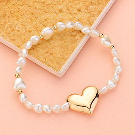 Metal Heart Charm Pointed Pearl Stretch Bracelet