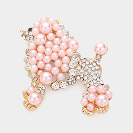 Crystal Pearl Poodle Brooch