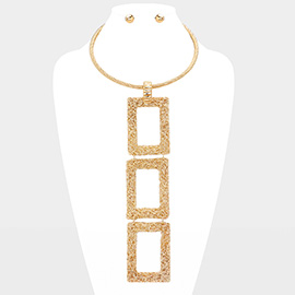 Wired Metal Pressed Open Rectangle Link Pendant Statement Necklace