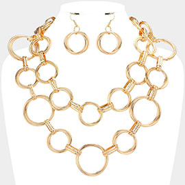 Metal O Ring Link Layered Statement Necklace