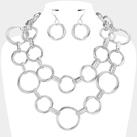 Metal O Ring Link Layered Statement Necklace