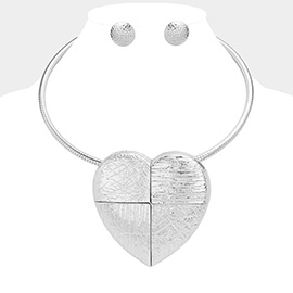 Metal Heart Pendant Statement Necklace