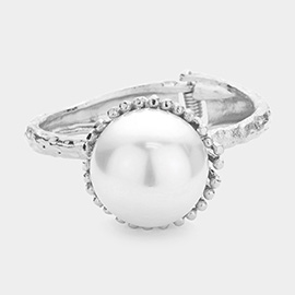 Round Pearl Pointed Hinged Bangle Bracelet