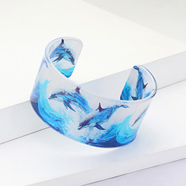Dolphin Printed Acrylic Cuff Bracelet