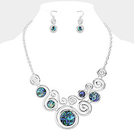 Abalone Abstract Swirl Pendant Statement Necklace