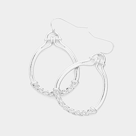Braided Metal Pointed Open Oval Dangle Earrings