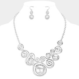 Abstract Swirl Metal Pendant Statement Necklace