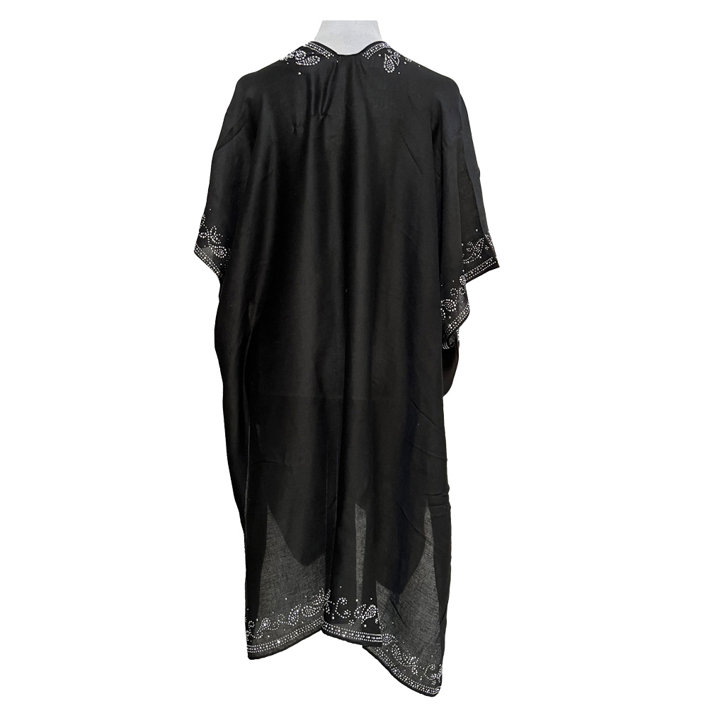 Bling Studded Leaves Pattern Pointed Kimono Poncho