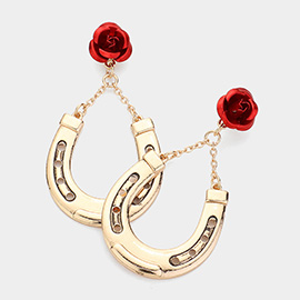 Rose Antique Metal Horseshoe Dangle Earrings