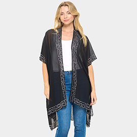 Bling Studded Geometric Pattern Pointed Kimono Poncho