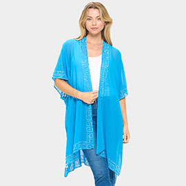 Bling Studded Geometric Pattern Pointed Kimono Poncho