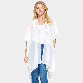 Bling Studded Geometric Pattern Pointed Kimono Poncho