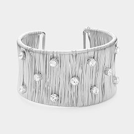 Stone Cluster Embellished Metal Cuff Bracelet