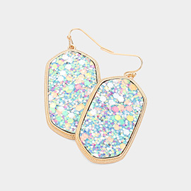 Sparkly Hexagon Frame Dangle Earrings