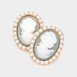 Pearl Embellished Cameo Stud Earrings