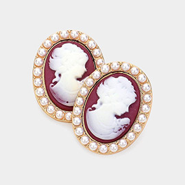 Pearl Embellished Cameo Stud Earrings