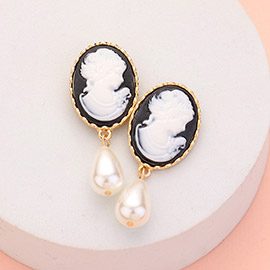Teardrop Pearl Dangle Cameo Earrings
