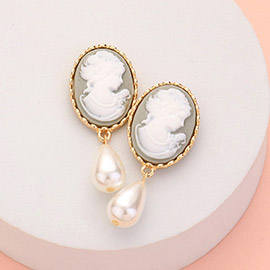 Teardrop Pearl Dangle Cameo Earrings