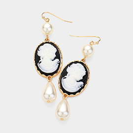 Pearl Pointed Cameo Dangle Earrings