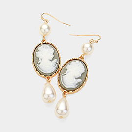 Pearl Pointed Cameo Dangle Earrings
