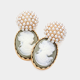 Pearl Cameo Dangle Earrings