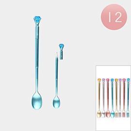 12 SET OF 2 - Diamond Tip Spoon Fork Set Ball Pens