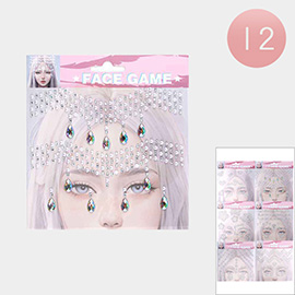 12Packs - Face Game Heart Rhinestone Face Body Jewelry Stickers