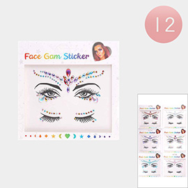 12Packs - Face Game Colorful Rhinestone Face Body Jewelry Stickers