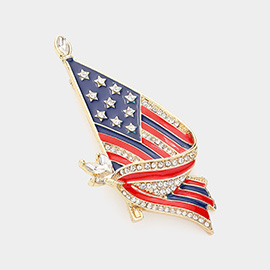 Stone Paved Enamel American USA Flag Pin Brooch
