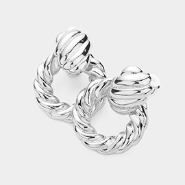 Textured Metal Doorknocker Clip On Earrings