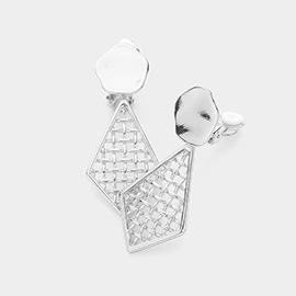 Metal Cutout Diamond Frame Dangle Clip On Earrings