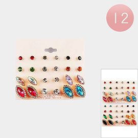 12 SET OF 12 - Stone Cluster Stud Earrings Set